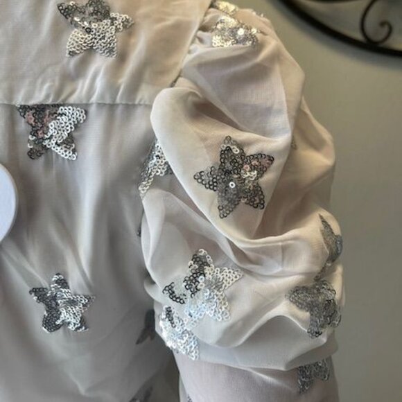 BuddyLove Womens Sequin Star Top White Puffy Long Sleeve Fashion Elegant outfit - Picture 9 of 16